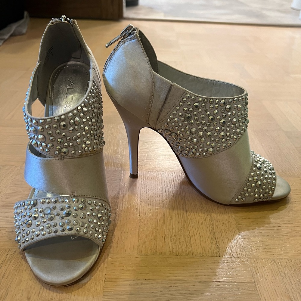 ALDO silver bedazzled heels, 4.5 inches